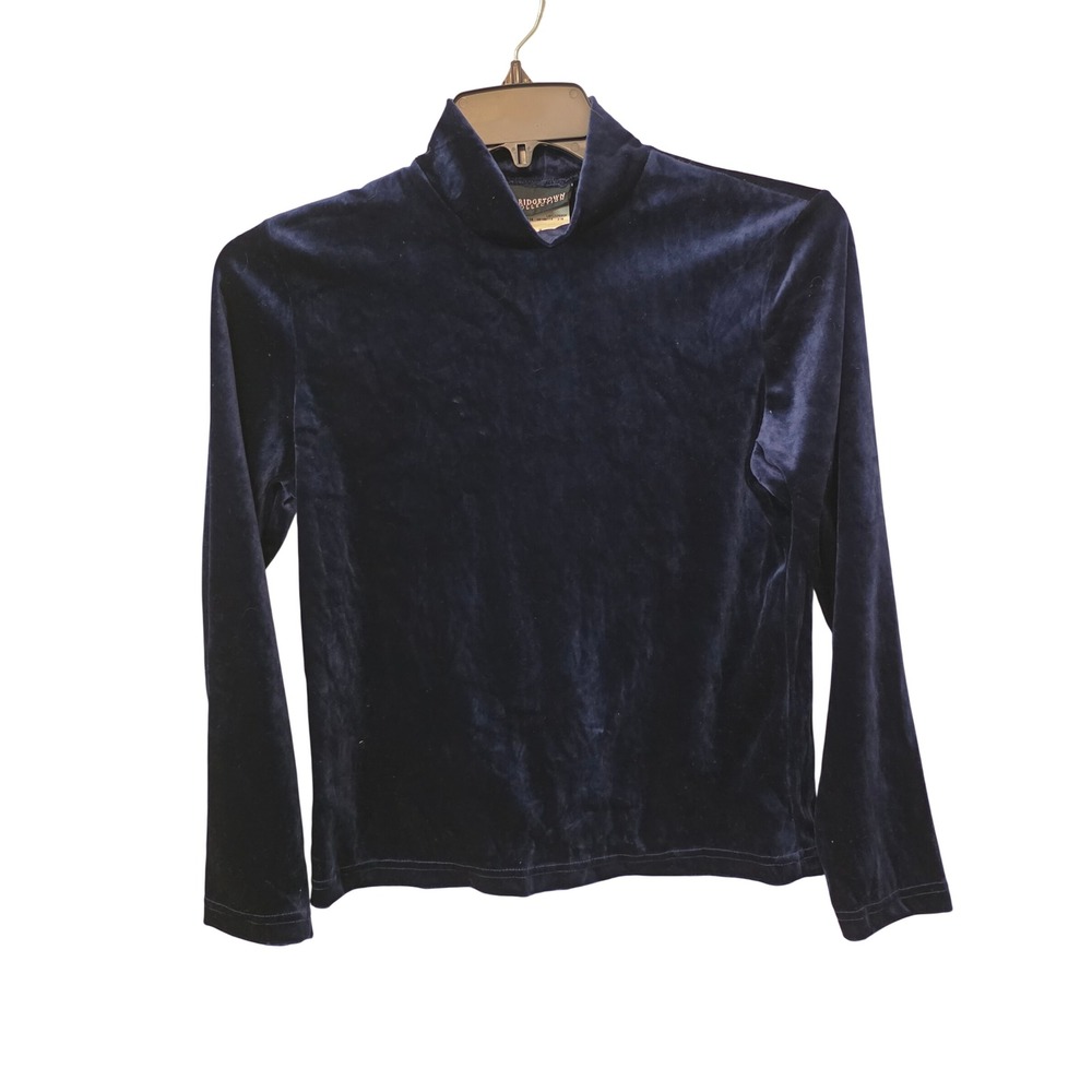 Bridgetown Collection Navy Blue M Velvet Mock Neck Long Sleeve Top Made in USA